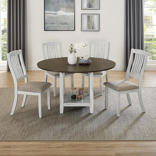 Ball & Cast 5 Pieces Dining Table Set with 4 Chairs and 51" Round Folding Dining Table,Kitchen Table and Chairs for 4 W/Trestle Table Base,for Small Space,Apartment,Dining Room,Brown White