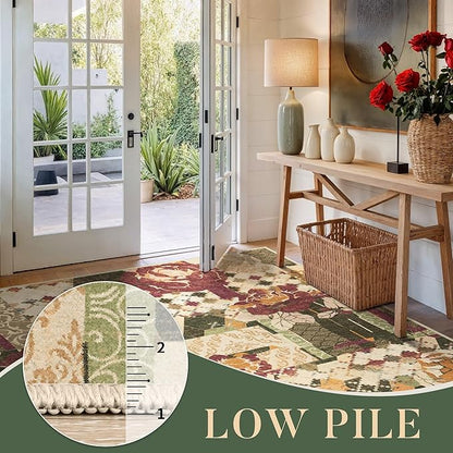 GENIMO Floral Runner Rug 2'6''x8, Machine Washable Non Slip Vintage Patchwork Hallway Runner, Ultra-Thin Low Pile Runners for Indoor Entryway, Hallway, Kitchen and Corridor, Auburn Cinnamon