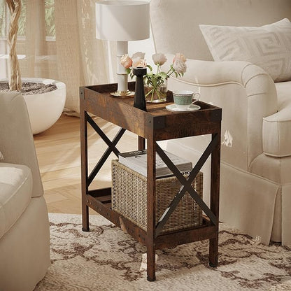 Narrow Side Table, Slim End Table,Sofa Side Table, End Table Nightstand for Bedroom, Living Room, Small Spaces