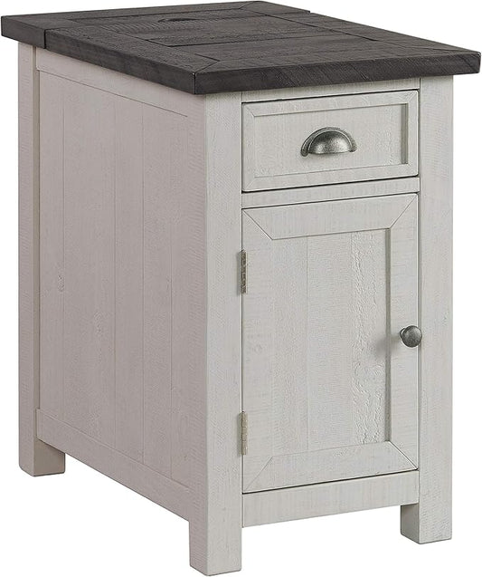 Martin Svensson Home Monterey Chairside Table - White with Grey Top - Coastal Multi-Use Table with Built-in Outlets and Drawers for Bedroom or Living Room