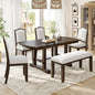 Ball & Cast Dining Table Set for 6,60" to 78" Extendable Wood Dining Table with Removable Leaf,6-Piece Kitchen Table Set W/ 4 Upholstered Chair and 1 Bench,for Dining Room,Kitchen,Restaurant,Brown
