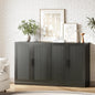 Buffet Cabinet, 4-Doors Sideboard Cabinet with Rattan Panels, Buffet Console Accent Table for Hallway Entryway Dining Room, 72", Black