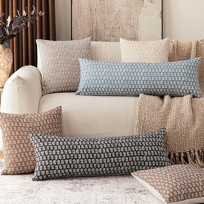 Foindtower Set of 2 Decorative Neutral Body Lumbar Throw Pillow Covers Vintage Accent Farmhouse Cushion Covers Floral Home Decor for Sofa Couch Chair Bedroom Living Room Outdoor,14×36 Inch,Dusty Blue