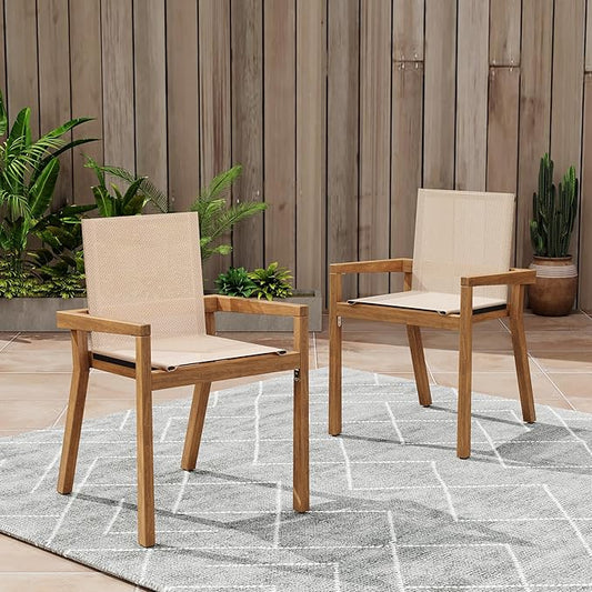 Merax Mesh Seating Solid Wood Dining Chairs Set of 2, French Country Style Accent Side Seating Furniture for Kitchen, Living Room, Textile Back, Beige
