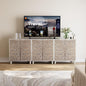 COSIEST Set of 3 32" Buffet Sideboard Cabinets with Vintage Firework Carved Pinewood Doors, Push-to-Open Storage Accent Cabinets, Gray