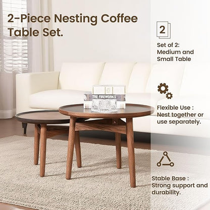 CONSDAN 24 Round Coffee Table, Solid Oak Frame & Veneer Top, USA Grown Hardwood, Modern Living Room, Lounge Side Table (Single Large Piece)