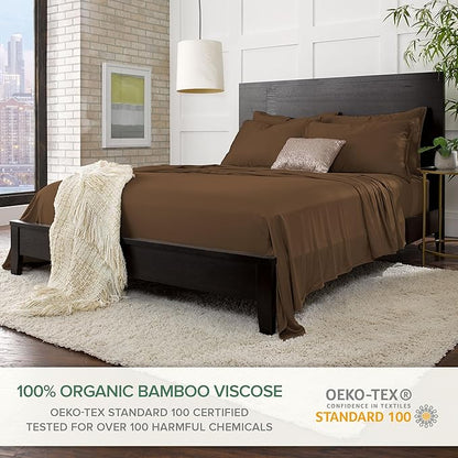 Twin Sheets by Pure Bamboo, Genuine 100% Organic Viscose Derived from Bamboo Bed Sheet Set, Luxuriously Soft & Cooling, Double Stitching, Lifetime Quality Promise (Twin, Coconut Husk)