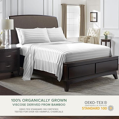 King Sheets by Pure Bamboo, Genuine 100% Organic Viscose Derived from Bamboo Bed Sheet Set, Luxuriously Soft & Cooling, Double Stitching, Lifetime Quality Promise (King, Jacquard White)
