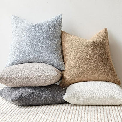 Foindtower Set of 2, Decorative Textured Boucle Throw Pillow Covers Accent Solid Pillow Cases Neutral Soft Cozy Couch Cushion Case for Chair Sofa Bedroom Living Room Home Decor 24 x 24 Inch Light Blue