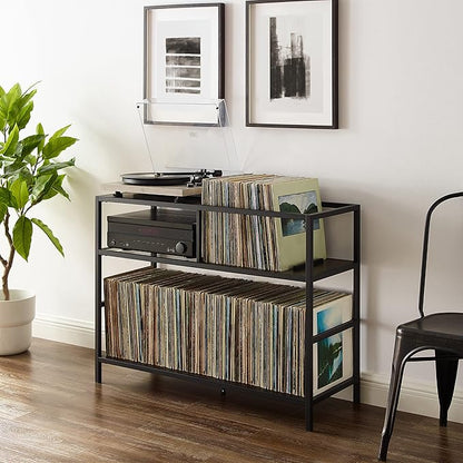 Crosley Furniture Provo Console Record Player Stand with Storage for Vinyl Records, Matte Black/Brown