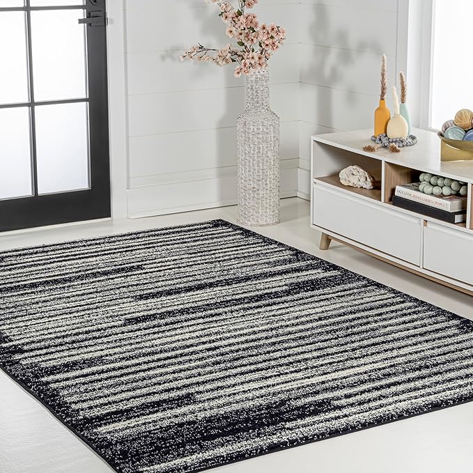 JONATHAN Y Khalil Modern Berber Stripe Black/Cream Indoor Area Rug, 3x5, Contemporary, Bohemian, Easy-Cleaning for Living Room, Bedroom, Kitchen, Pet Friendly, Non-Shedding (MOH207F-3)