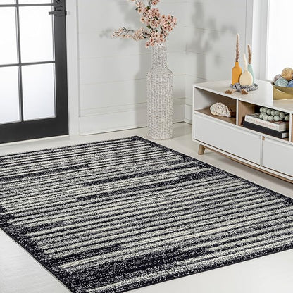 JONATHAN Y Khalil Modern Berber Stripe Black/Cream Indoor Area Rug, 3x5, Contemporary, Bohemian, Easy-Cleaning for Living Room, Bedroom, Kitchen, Pet Friendly, Non-Shedding (MOH207F-3)