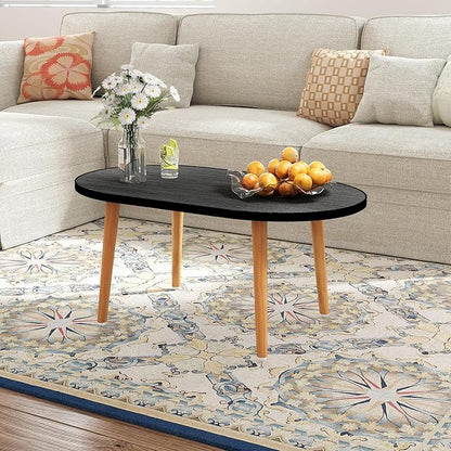 Oval Coffee Table Low Table with 4 Solid Wood Sturdy Legs, Floor Table Desk for Sitting on The Floor, Storage and Living Room Furniture (Black)