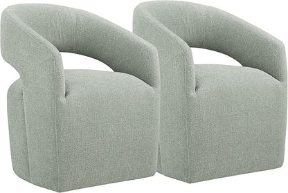 Upholstered Dining Chairs with Casters No Assembly Modern Barrel Armchair with Rollers for Diningroom Bedroom Livingroom Reading Room,Set of 2,Fog