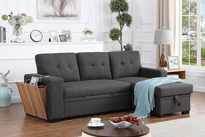 Devion Furniture Philly 4-in-1 Convertible L Shaped Couch with Pull Out Bed and Storage, Sectional Sleeper Sofa with Reversible Chaise for Living Room, Apartment, Bedroom, Office