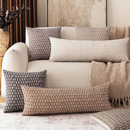 Foindtower Set of 2 Decorative Long Body Lumbar Throw Pillow Covers Neutral Farmhouse Cushion Covers Vintage Home Decor for Sofa Couch Chair Bedroom Living Room Outdoor,14×36 Inch,Light Orange Brown