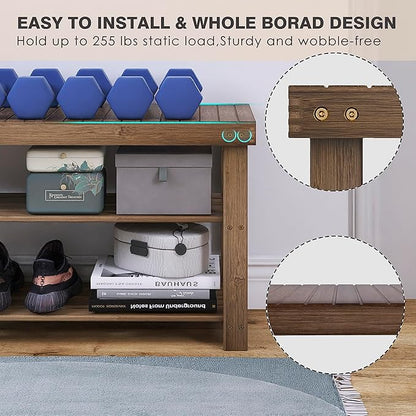 SMIBUY Bamboo Shoe Rack Bench, 3-Tier Shoe Organizer Storage Shelf for Entryway Hallway Bathroom Living Room (Walnut)