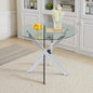 Dining Table for 4 Modern Round Dining Table 35.43" Kitchen & Dining Room Tables with Metal Legs and Glass Tabletop for Dining Room and Apartment, Chrome