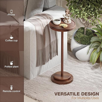 BLUEWEST Drink Table, 24.4" Tall Compact Side Table with Phone Slot and Weighted Base, Durable Pedestal Table Accent for Living Room, Bedroom, or Office, Martini and Cocktail