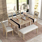 Ball & Cast 6 Piece Wood Dining Table Set with 4 Upholstered Chairs & 1 Bench,Kitchen Table and Chairs for 6 W/ 51.8" Rectangle Desk,for Restaurant,Home Bistro,Natural Wood Wash