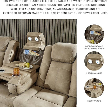 Signature Design by Ashley Next-Gen DuraPella Power Reclining Sofa with Adjustable Headrest, Sand