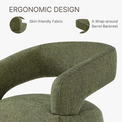 Upholstered Dining Chairs with Removable Casters Barrel Side Armchair with Rollers for Diningroom Bedroom Livingroom Reading Room, Green, 1PCS