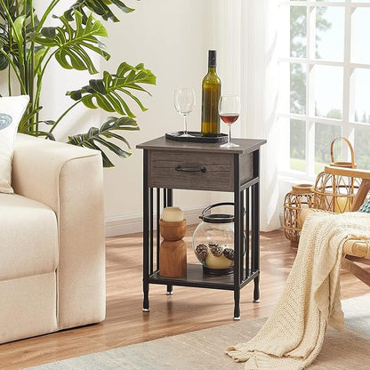 VECELO Nightstands, Industrial Side Table/End Tables with Drawer and Storage Shelf, Night Stands for Bedroom, Living Room, Wood Metal Furniture, Easy Assembly