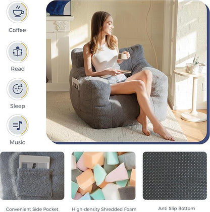 MAXYOYO Bean Bag Chair, Tufted Bean Bag Sofa with Boucle Fabric, Comfy Lazy Chair with Filler, Living Room Sofa for Adults Teens, Accent Couch for Bedroom Dorm, Grey