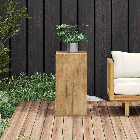 Christopher Knight Home Bard 27.75" Square Living Room Side Table, Wood-Like Distressed Finish End Table, Decorative Accent Table for Indoor Outdoor Usage, Space Saving Furniture, Natural
