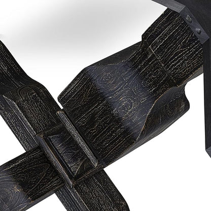 I53-11-TP Wooden Table with Acacia Wood Round Tabletop and Stylish Pedestal Base - Sand Blasted Black Finish