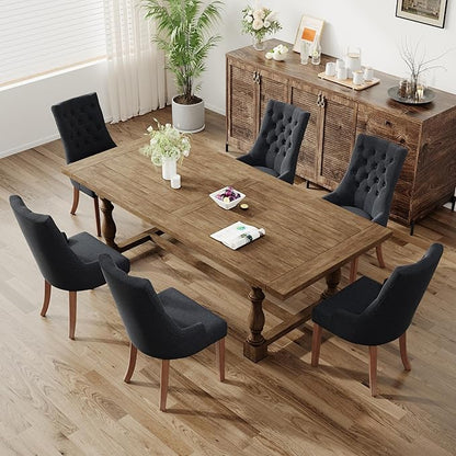 COLAMY Fabric Side Dining Chairs Set of 6, Wingback Upholstered Dining Room Chairs with Tufted Button, Living Room Chairs for Home Kitchen, Black