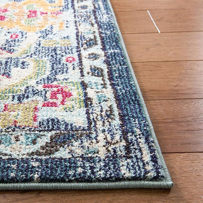 SAFAVIEH Monaco Collection Area Rug - 12' Square, Navy & Light Blue, Boho Chic Medallion Distressed Design, Non-Shedding & Easy Care, Ideal for High Traffic Areas in Living Room, Bedroom (MNC243N)
