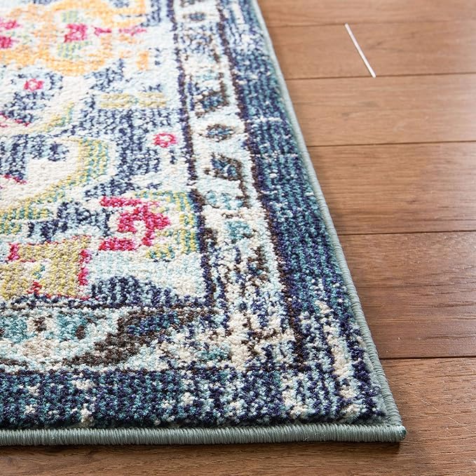 SAFAVIEH Monaco Collection Runner Rug - 2'2" x 18', Navy & Light Blue, Boho Chic Medallion Distressed Design, Non-Shedding & Easy Care, Ideal for High Traffic Areas in Living Room, Bedroom (MNC243N)