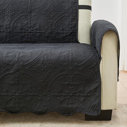Great Bay Home Reversible Chair Cover - Washable Slipcover Furniture Protector with Elastic Straps - Chair Cover for Dogs, Kids, and Pets - Quilted & Stitched Detail (Chair, Black/Taupe)