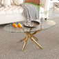 Glass Coffee Table with Chromed Legs, Oval Modern Living Room Center Table for Home Office Living Room (Gold)