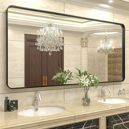 72x36 Black Bathroom Mirror for Wall, Matte Black Framed Bathroom Vanity Mirror, Large Rectangle Mirror, Rounded Corners, Anti-Rust, Shatterproof (Horizontal/Vertical)
