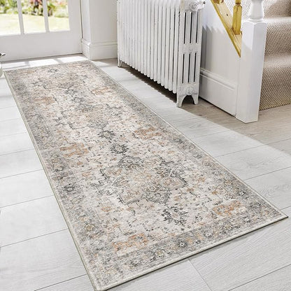 GENIMO Runner Rug 2x8 Non Slip Vintage Hallway Runner Rug, Low Pile Lightweight Rugs for Entryway, Hallway, Kitchen and Corridor, Light Taupe Brown
