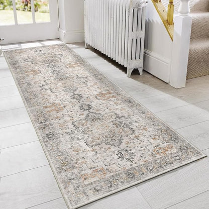 GENIMO Runner Rug 2x5 Non Slip Machine Washable Vintage Hallway Runner Rug, Low Pile Lightweight Rugs for Entryway, Hallway, Kitchen and Corridor, Light Taupe Brown