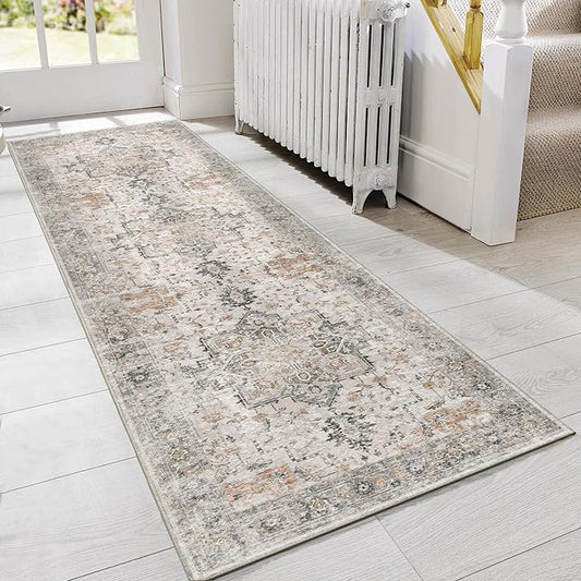 GENIMO 2x7 Area Rugs for Living Room, Machine Washable Non Slip Vintage Retro Rugs, Low Pile Lightweight Chenille Print Rug for Bedroom, Dining Room, Home Office, Multi