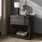 Nightstand with Charging Station, Wooden Curved Night Stand Bedside Table with Storage Shelf & Drawer, Large Mid Century Modern Accent End Table for Bedroom Living Room Office, Black and Gray