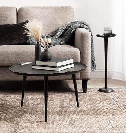 Kate and Laurel Alessia Modern Decorative Metal Drink Table; 8 x 8 x 22; Black; Round Cast Aluminum Pedestal Plant Stand with Rough Texture and Deckled Edge