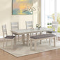 6-Piece Solid Wood Dining Table Set for 6, Extendable Table with 4 Upholstered Chairs and 1 Bench– Easy Assembly for Indoor Use, Kitchen, Dining Room, Grey