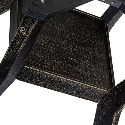 I58-11-TP - A Wood Dining table with a Round Tabletop and Stylish Pedestal, Sand Blasted Black Finish.