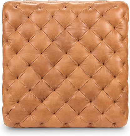 POLY & BARK Turin Ottoman in Full-Grain Pure-Aniline Dyed Italian Tanned Leather in Cognac Tan