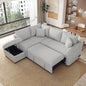 Ball & Cast L-Shaped Sectional Pull Out Sofa with Two USB Ports,4-Seater Convertible Couch w/Power Sockets and Movable Storage Ottoman,for Living Room,Apartment,Grey