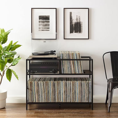 Crosley Furniture Provo Console Record Player Stand with Storage for Vinyl Records, Matte Black/Brown