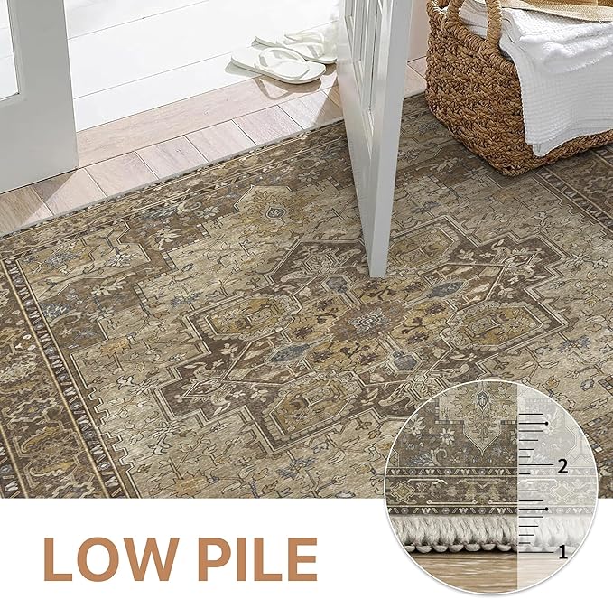 GENIMO 3x8 Runner Rugs for Hallway, Machine Washable Non Slip Vintage Rugs, Low Pile Lightweight Soft Print Rug for enrtyway, Corridor, Home Office, Kitchen, Rustic Brown