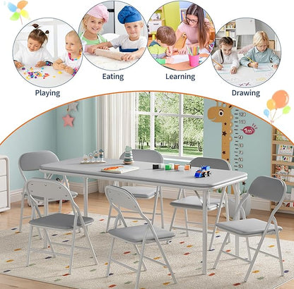 GarveeHome 7-Piece Kids Folding Table and Chairs Set, Toddlers Children's Activity Table and Chairs Set for Dining Room,Daycare,Classrooms