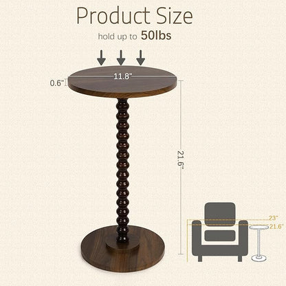 Round Side Table, Small End Table for Small Space, Modern Accent Table with Solid Wood Leg, Easy Assembly for Living Room, Bedroom, Corners, and Office (Rustic Brown)