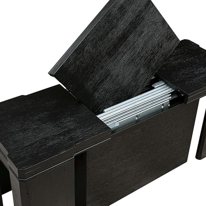 X02EL-2C6-35 - 6-piece Dining Table Set a Dining Table with a coffee Table and 2 wooden Benches and 2 Doeskin Linen Fabric kitchen Chair, 39x120 Inch, Wire Brushed Black